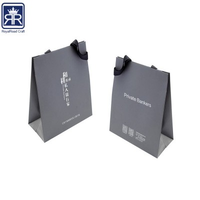 18010901 Ribbon handle Grey Gift paper bag with handle