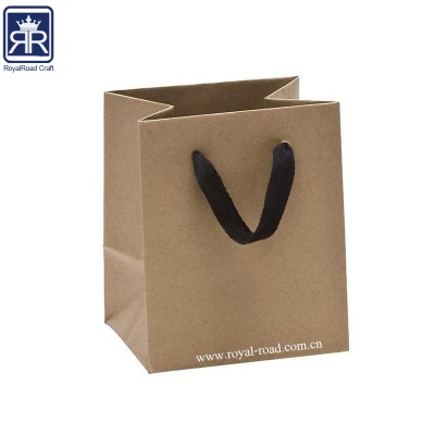 Kraft paper packing bag with strong cloth tape handle for fast food take away