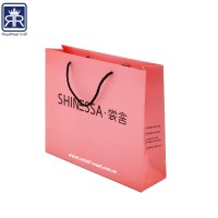 210gsm Dark PINK Paper Carrier Bag Custom Printed Bag With Ribbon Handle