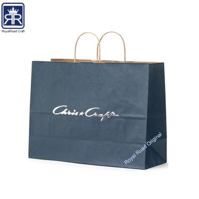 SB103# size:16x6x12 inch Navy blue kraft tinted paper shopping bags hot stamped with 1 color